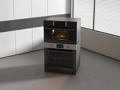 Modern Kitchen Built In Oven Appliance With Black Design And Window View 3d model