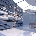 Modern Curved Glass Building Entrance At Wuhan Yangtze Avenue Exhibition Hall