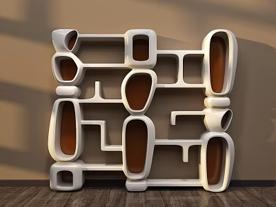 Modern Wall Mounted Display Shelves With Irregular White Frames Brown Interiors And Wooden Floor 3d model