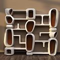 Modern Wall Mounted Display Shelves With Irregular White Frames Brown Interiors And Wooden Floor