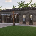Public Restroom Building With Solar Panels Brick Wall Glass Door Green Trees And Lawn