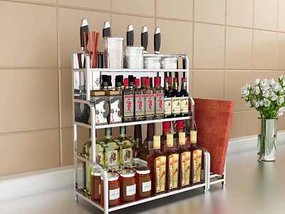 Stainless Steel Kitchen Storage Shelf Organizing Knives Spice Bottles And Jars 3d model
