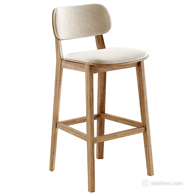 Modern Wooden Frame Bar Stool With Upholstered Seat And Backrest 3d model 