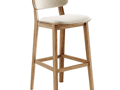 Modern Wooden Frame Bar Stool With Upholstered Seat And Backrest 3d model