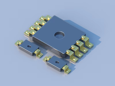 Electronic Circuit Components With Gray Body Gold Pins On Blue Background 3d model