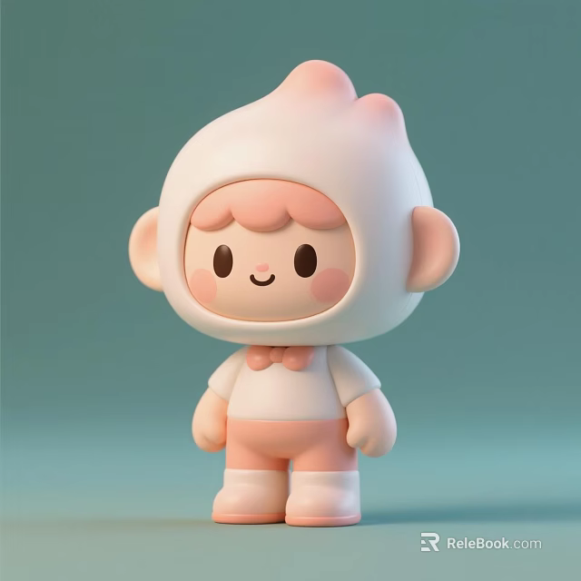 Cute Pink Cartoon Doll With Hooded Head Smiling Face Blushing Cheeks And Bow Tie 3d model 