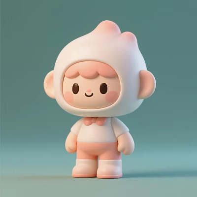 Cute Pink Cartoon Doll With Hooded Head Smiling Face Blushing Cheeks And Bow Tie 3d model