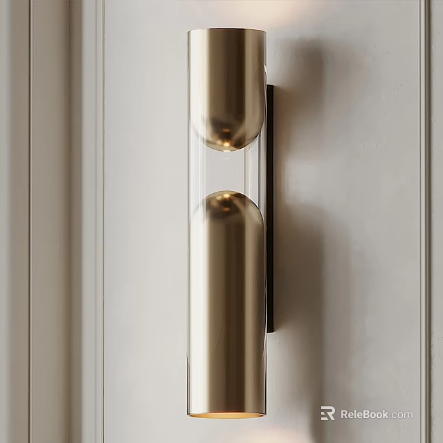 Sleek Modern Brass Cylindrical Wall Light With Dual Design For Home Interior 3d model 