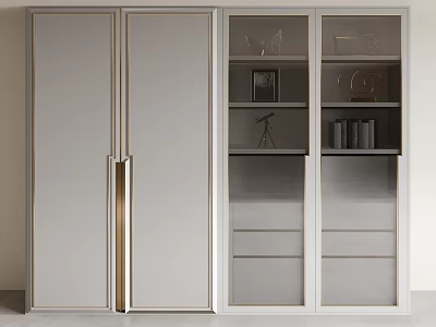 Modern White Storage Cabinet With Gold Handles Glass Doors And Display Shelves For Interior Decor 3d model