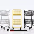 Public Facility Shopping Carts In Silver Yellow Black Metal Frame Multi Layer Basket With Wheels