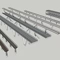 Modern Bridge Structures with Metal Frames Support Columns and Pedestrian Walkways 3d model