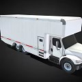 White Cargo Van With Large Body Red Reflective Stripes And Multiple Wheels 3d model