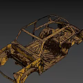 Yellow Old Car Frame With Rusted Worn Body Structure And Missing Parts