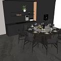 Modern Round Dining Table and Chair Combination Dark Style Dining Table and Chair Embedded Oven Water Dispenser 3d model