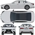 White Lexus Sedan Modern Exterior Design With Front and Rear Views