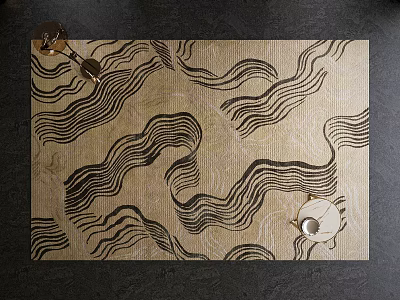 Modern Square Rug With Wavy Black Patterns And Golden Background For Home Decor 3d model