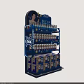 Kia Product Display Stand With Bottles And Boxes Arranged On Shelves