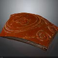 Red Wooden Stone Slab With Carved Spiral Patterns And Glossy Surface