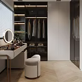 Modern Walk In Closet With Dressing Table Mirror And Stool 3d model
