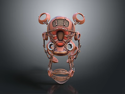 Intricate Copper Steampunk Mechanical Headgear With Circular Rings And Metal Framework 3d model