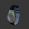 Stylish Modern Watch With Black Strap Blue Trim Silver Dial And Purple Accent