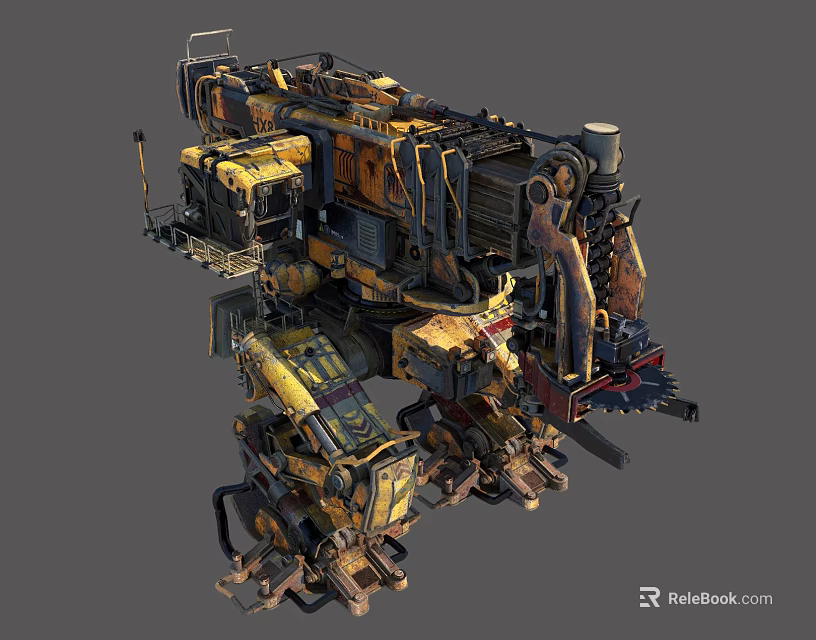 Detailed Intricate Industrial Mechanical Structure With Yellow Black Heavy Machinery Parts 3d model 
