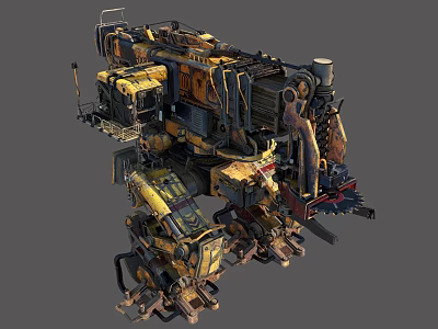 Detailed Intricate Industrial Mechanical Structure With Yellow Black Heavy Machinery Parts 3d model