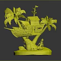 Whimsical Treehouse Building With Tropical Palm Trees Sandy Base Stones And Wooden Ladder
