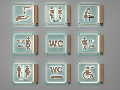 Bathroom Sign Hangers with Male Female Disabled Washroom WC Indicators for Public Restroom Wall 3d model