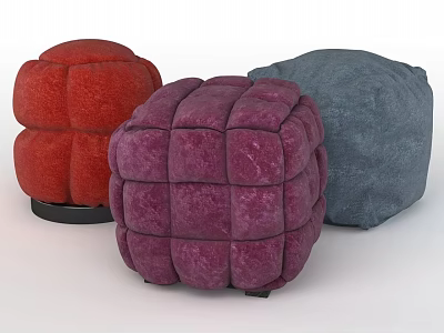 Colorful Tufted Ottoman Poufs in Red Purple and Gray Modern Living Room Seating 3d model