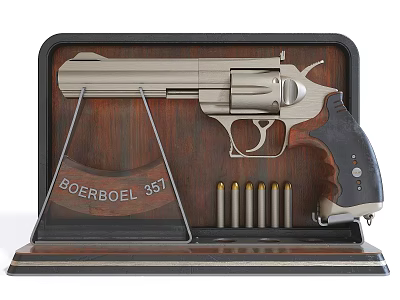 Vintage BOERBOEL 357 Revolver in Wooden Display Case with Bullets 3d model