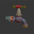 Rusty Blue Faucet With Red Handle As Vintage Household Item For Daily Use