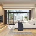 Modern Hotel Room Interior Featuring Wooden Accents Large Bed And Floor To Ceiling Windows With Terrace View