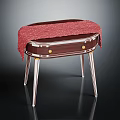 Elegant Oval Decorative Table With Red Polka Dot Cloth Golden Knobs And Silver Legs