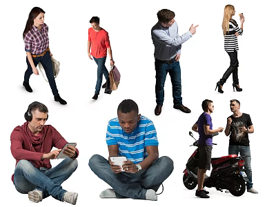 Group Of People Doing Various Daily Activities Like Walking And Using Devices 3d model