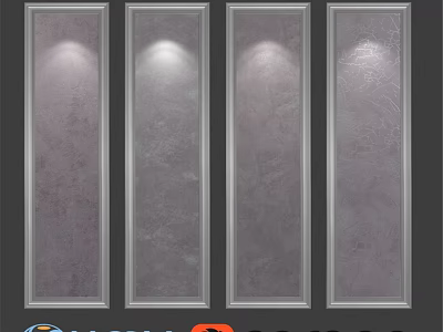 Vertical Gray Wall Panels With Silver Frames Illuminated By Spotlights 3d model