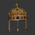 Ornate Golden Household Decorative Item With Cross Gemstones And Hanging Tassels