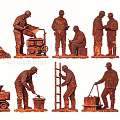 Multiple Worker Metal Decorative Sculptures With Various Work Poses For Decoration