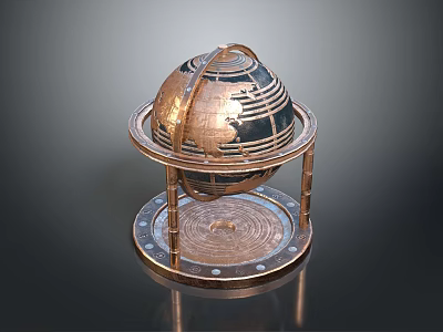 Decorative Ornament Set Featuring Copper Colored Globe On Stand Base For Home Decor 3d model