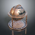 Decorative Ornament Set Featuring Copper Colored Globe On Stand Base For Home Decor