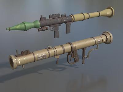 Military Rocket Launchers With Green Warheads Cylindrical Designs Sights And Grips 3d model