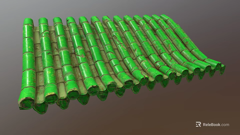 Traditional Green Roof Tiles Arranged In Order With Glossy Surface Texture 3d model 