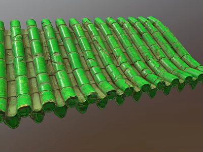 Traditional Green Roof Tiles Arranged In Order With Glossy Surface Texture 3d model