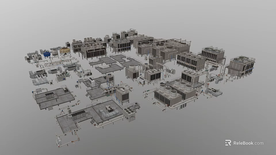 Industrial Pipes 3D Model Display System Layout with Various Equipment 3d model