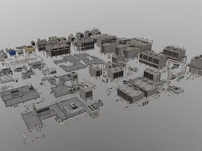 Industrial Pipes 3D Model Display System Layout with Various Equipment 3d model