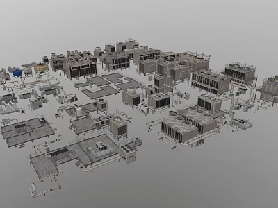 Industrial Pipes 3D Model Display System Layout with Various Equipment 3d model