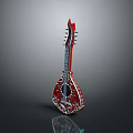 Traditional Red Decorative String Instrument With Intricate Patterns For Home Use