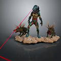 Alien Creature Figurine With Small Alien Creatures Red Laser Beams And Rocky Base 3d model