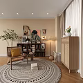 Cozy Public Office Space Interior With Bookshelf Green Plant Artwork And Floor Lamp