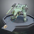 Green Military Mech Figure On Octagonal Base With Small Cube 3d model